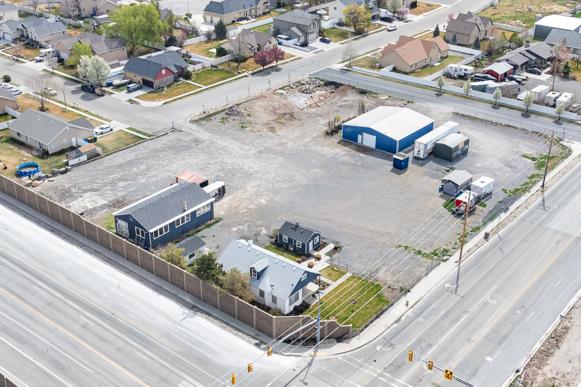 Aerial perspective of suburban area