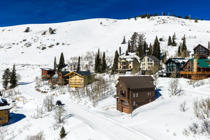 Aerial perspective of suburban area featuring mountains