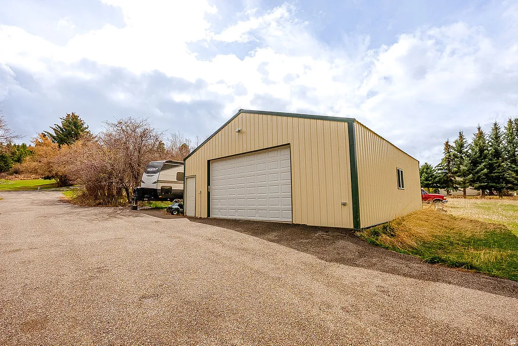 View of detached garage