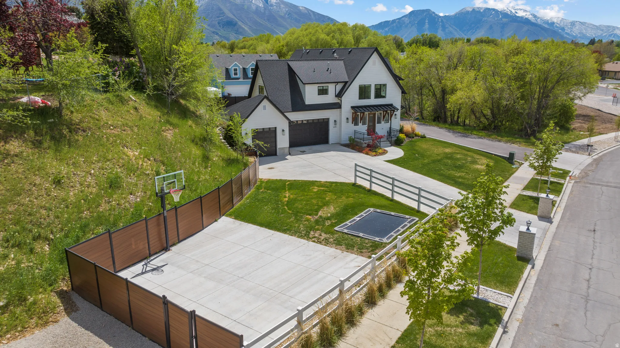 Bird's eye view of a mountainous background