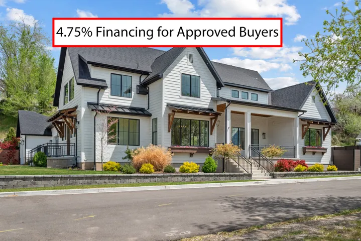 Promotional Image with Text Overlay. Displaying a property exterior with an advertised financing rate for qualified buyers