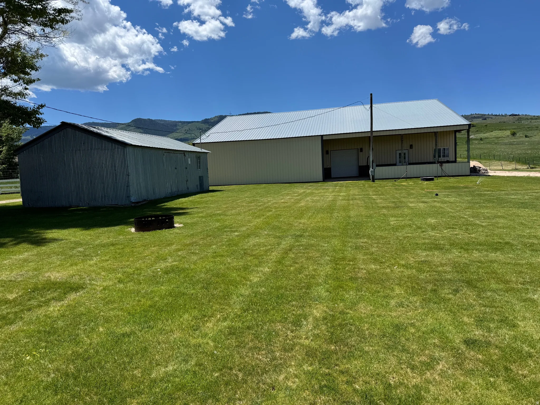 Rear view of Cleary Building and metal shed, backyard