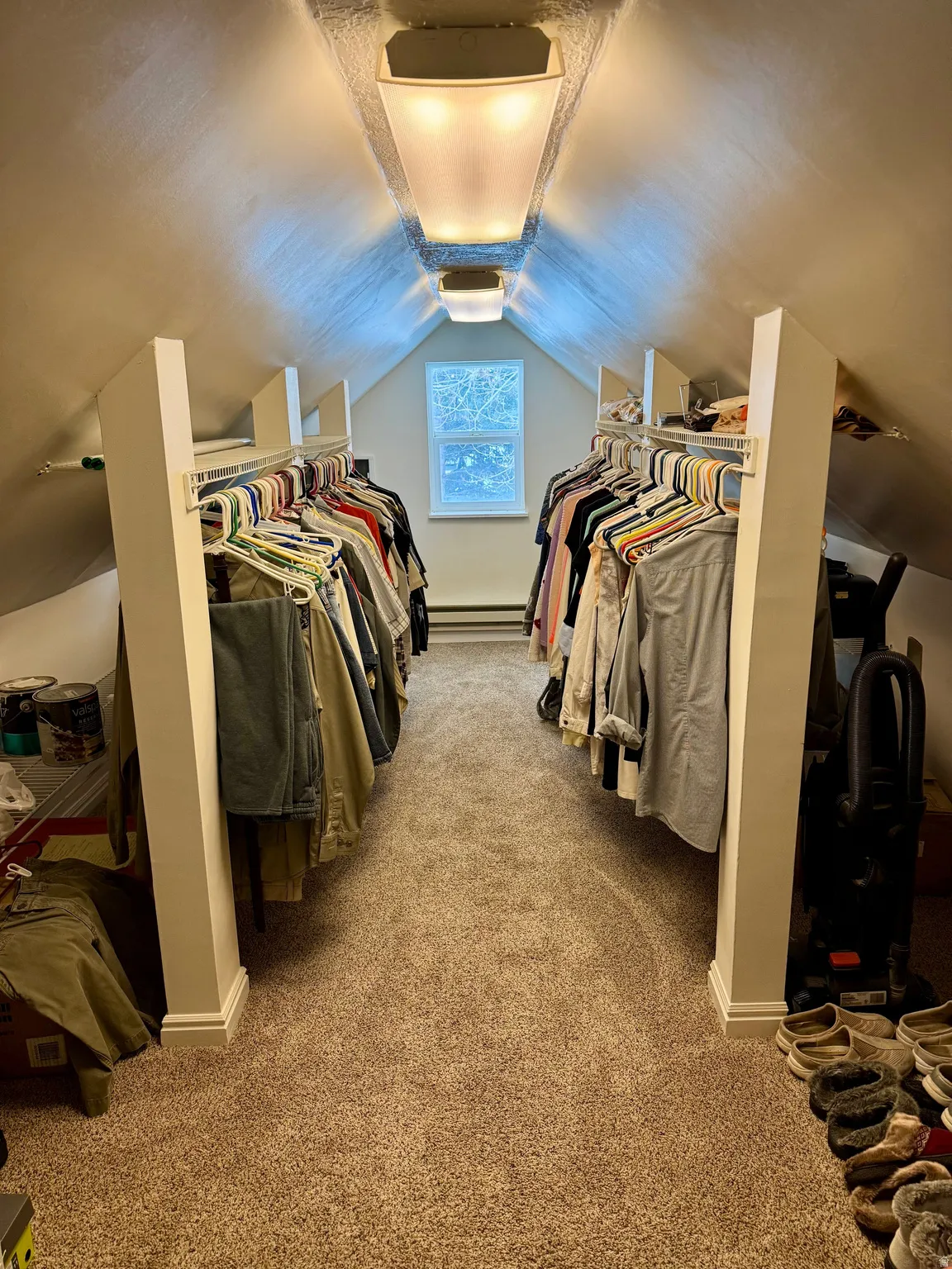 Walk in closet with carpet floors