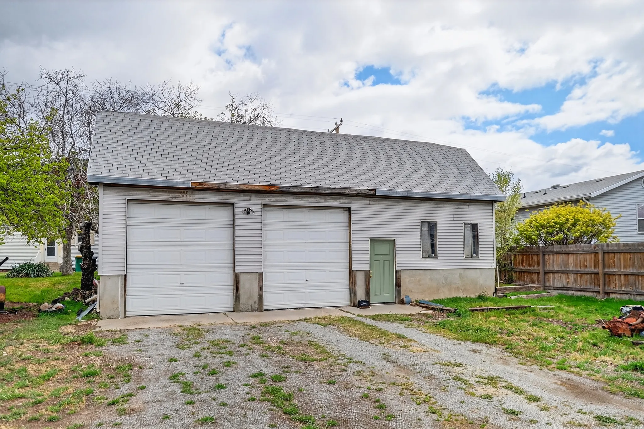 View of detached garage