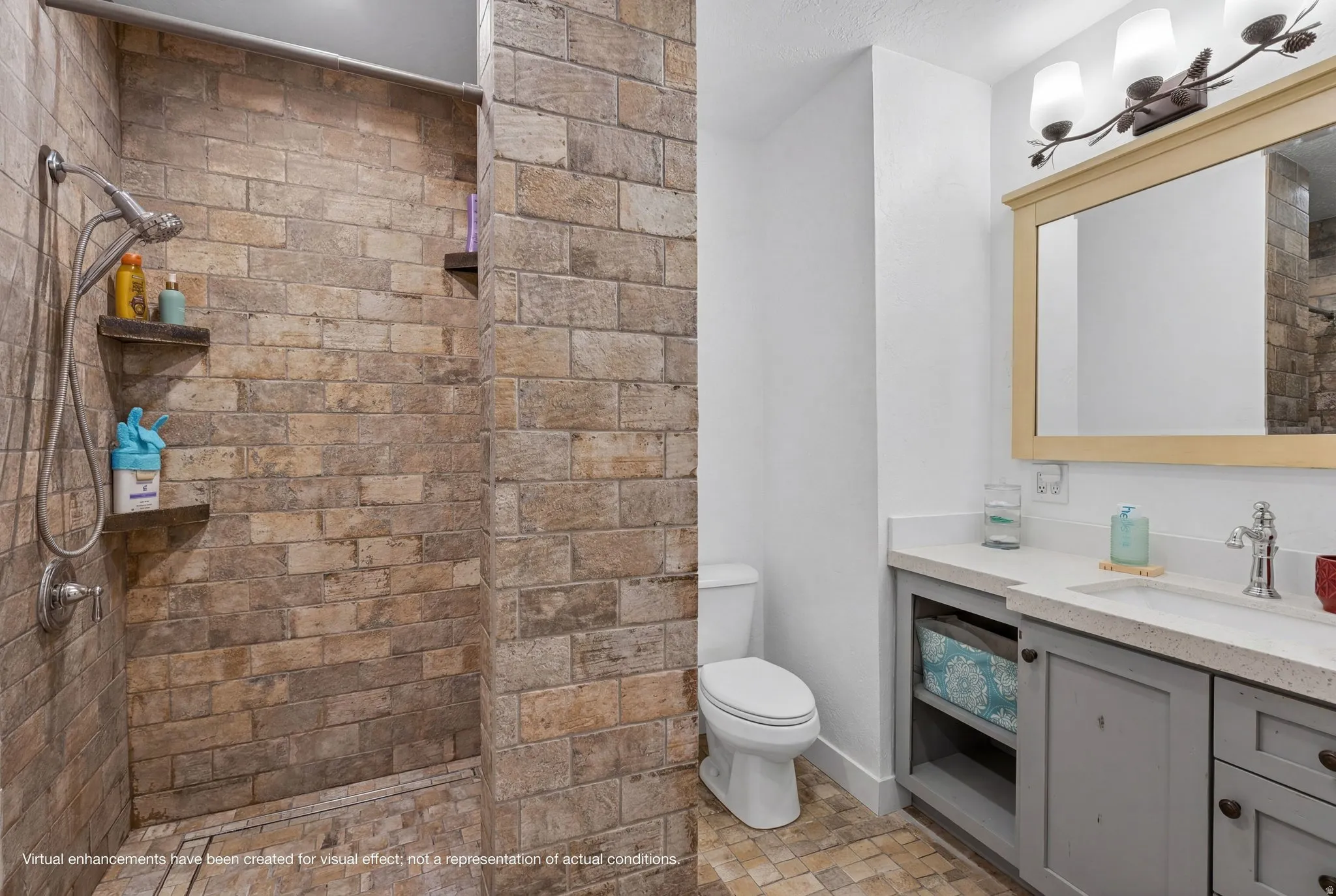 Full bath with vanity and tiled shower