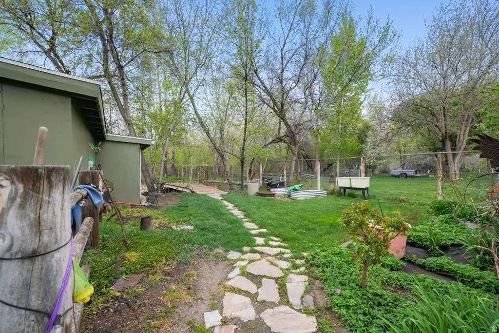 Pathway to the river through the neighbor's backyard.