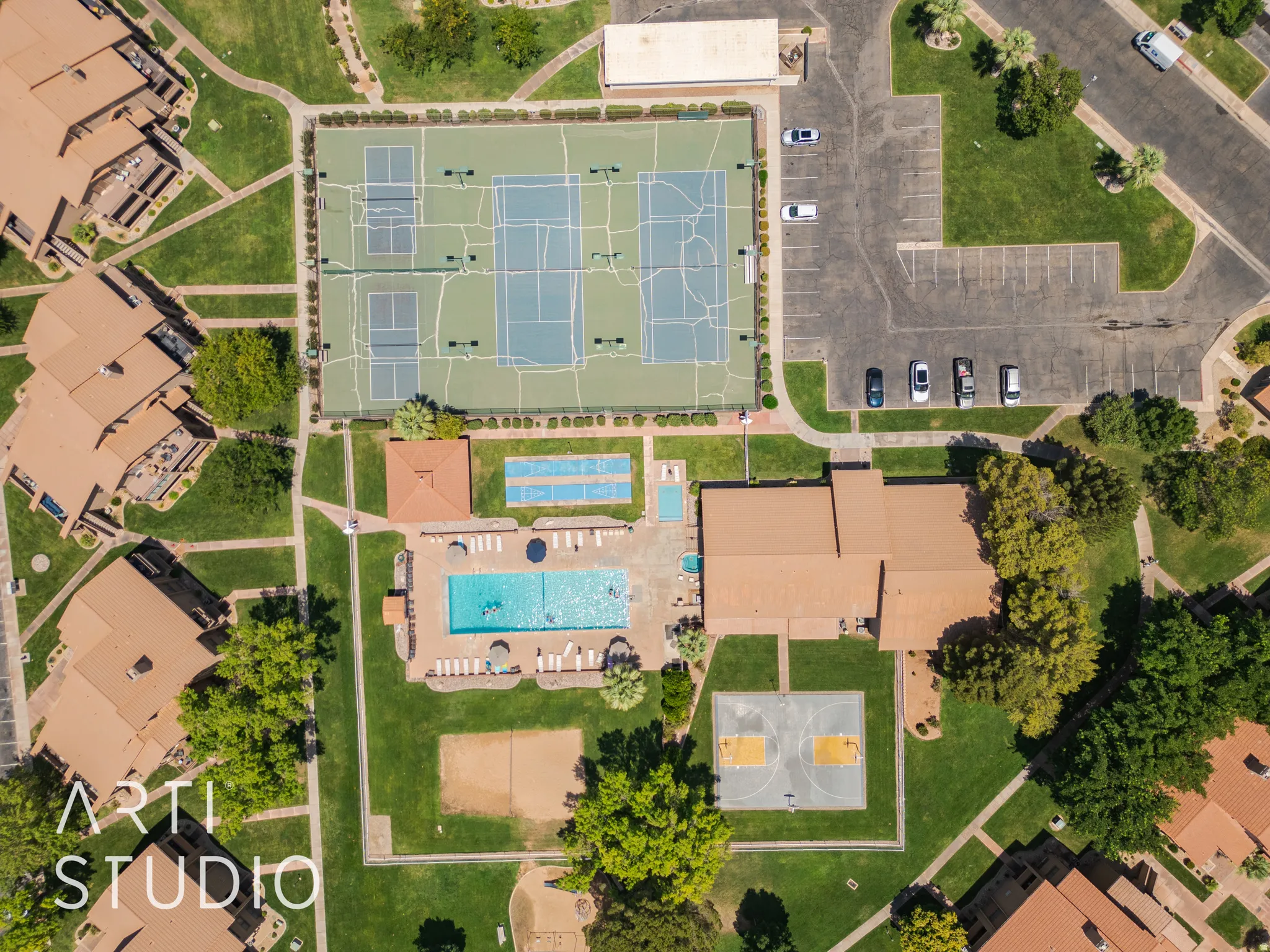 Aerial view of a pool area