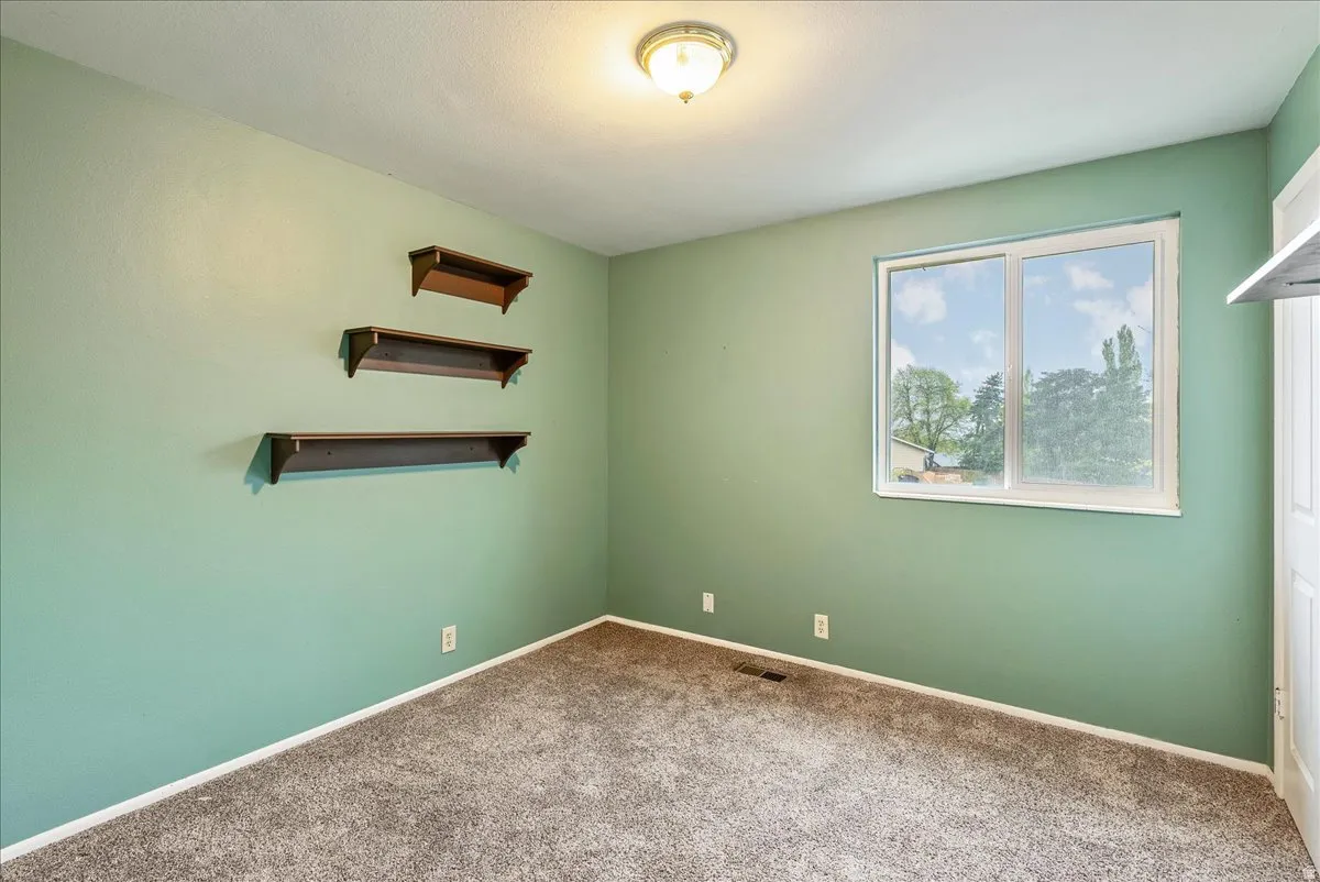 Carpeted spare room with baseboards