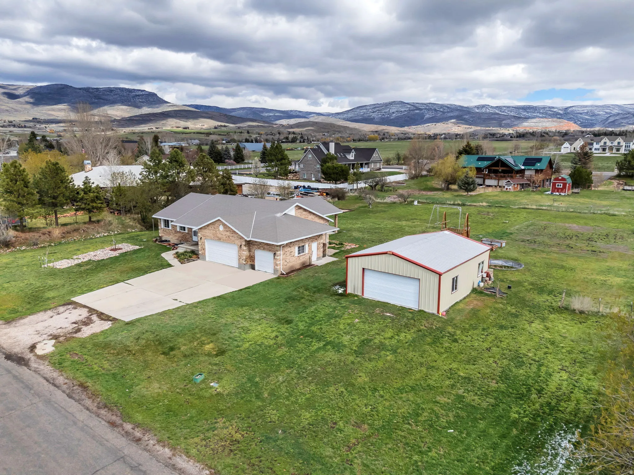 Drone / aerial view of a mountainous background