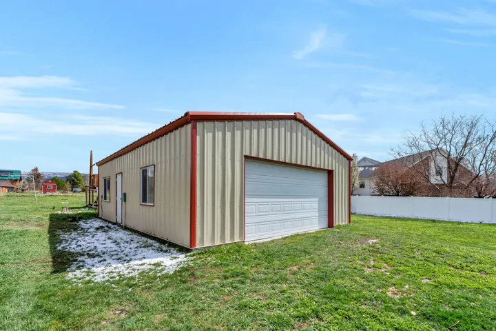 View of detached garage