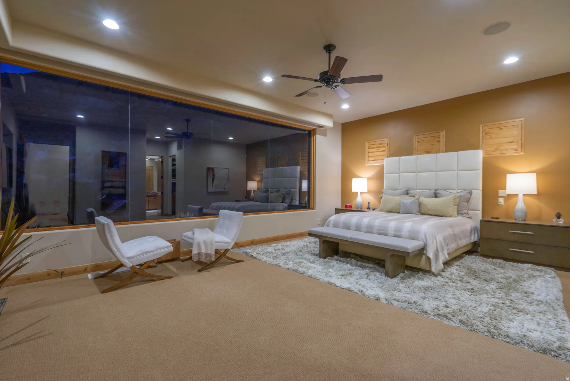 Bedroom with carpet floors and recessed lighting