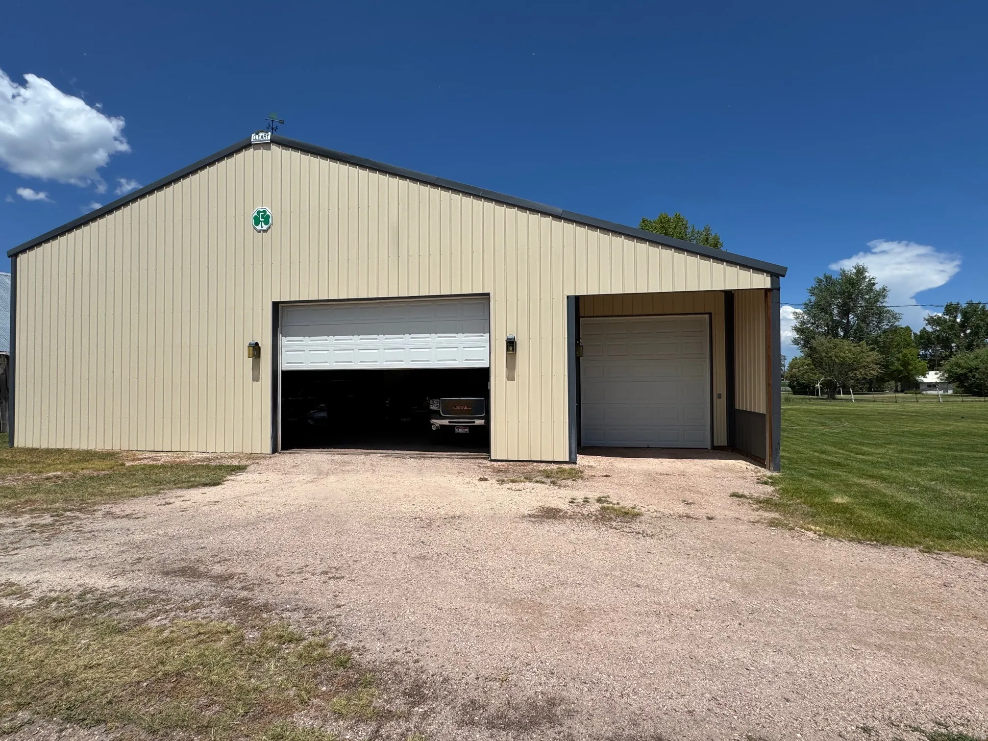 Cleary Building with 12x42 overhang and 12x24 enclosed garage.