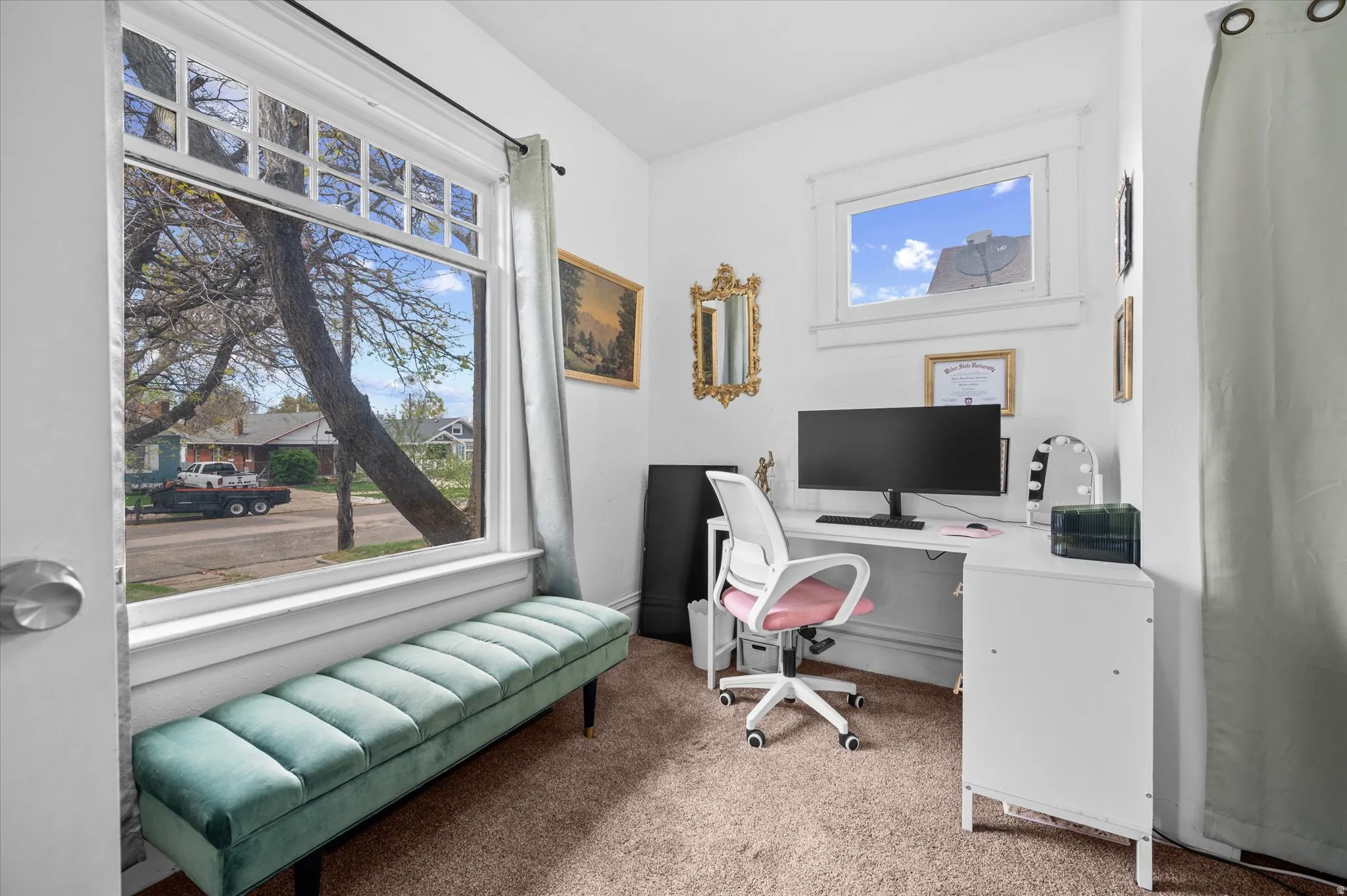 Office area with light carpet