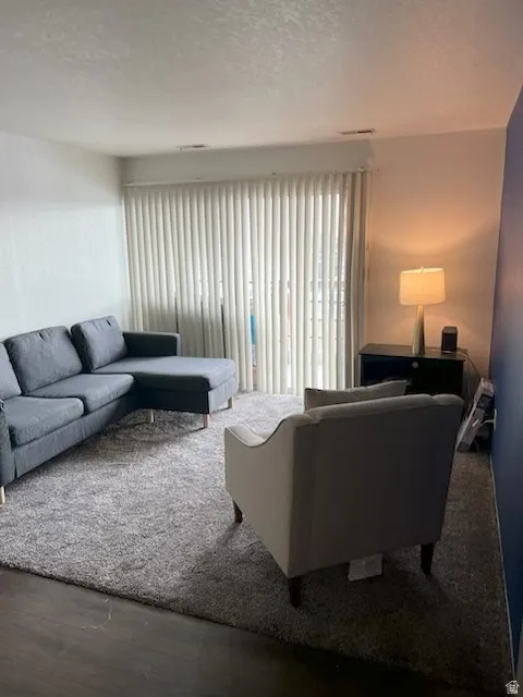 Living room with a textured ceiling