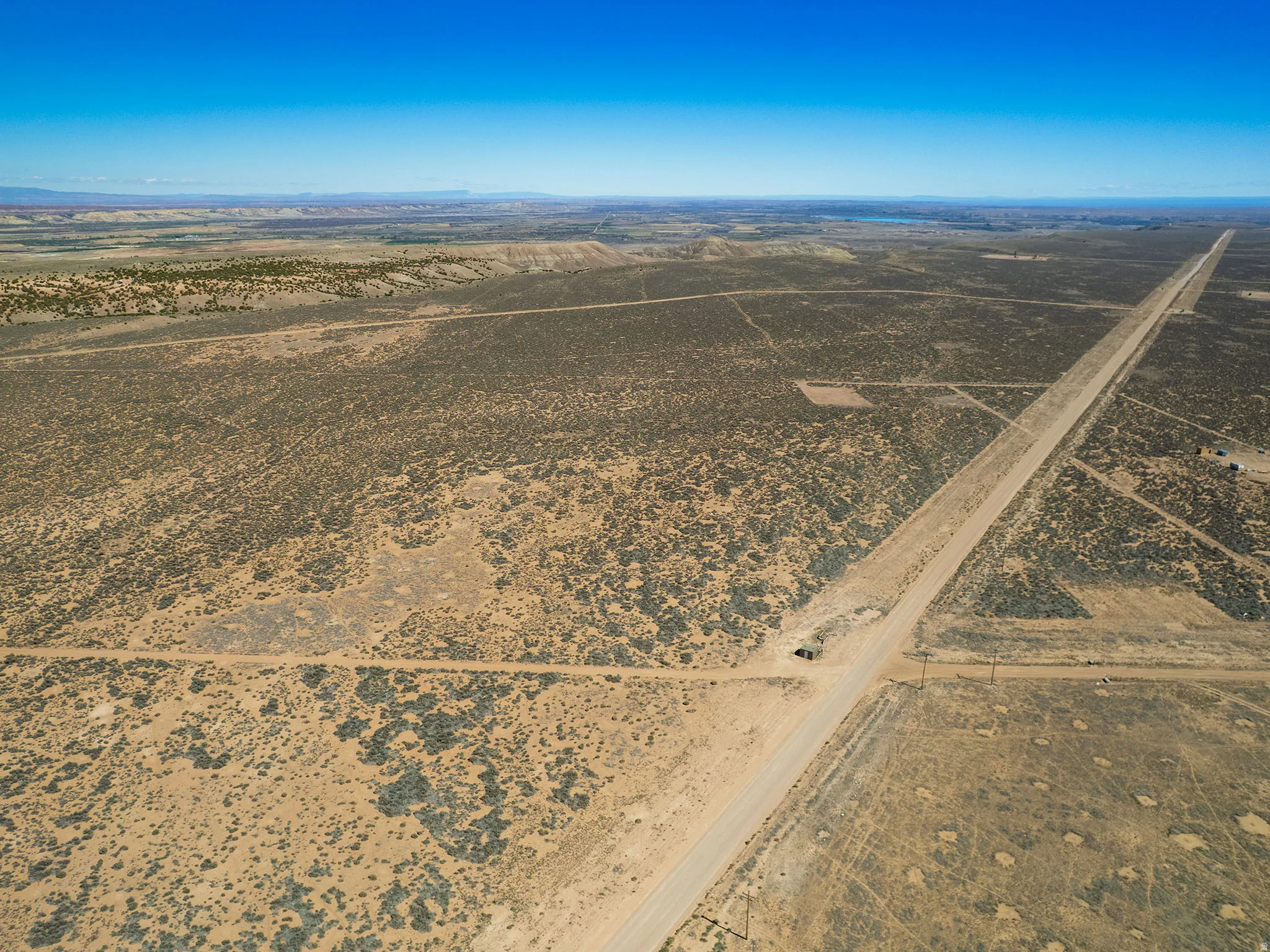 Aerial view of sparsely populated area with a desert landscape