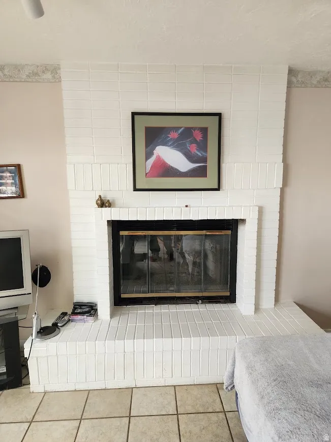 Detailed view of a fireplace