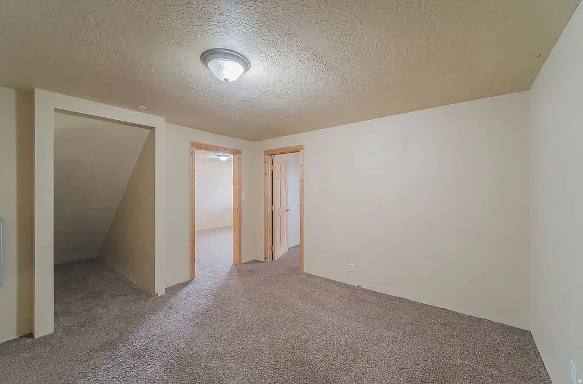 Bonus room with a textured ceiling and light carpet