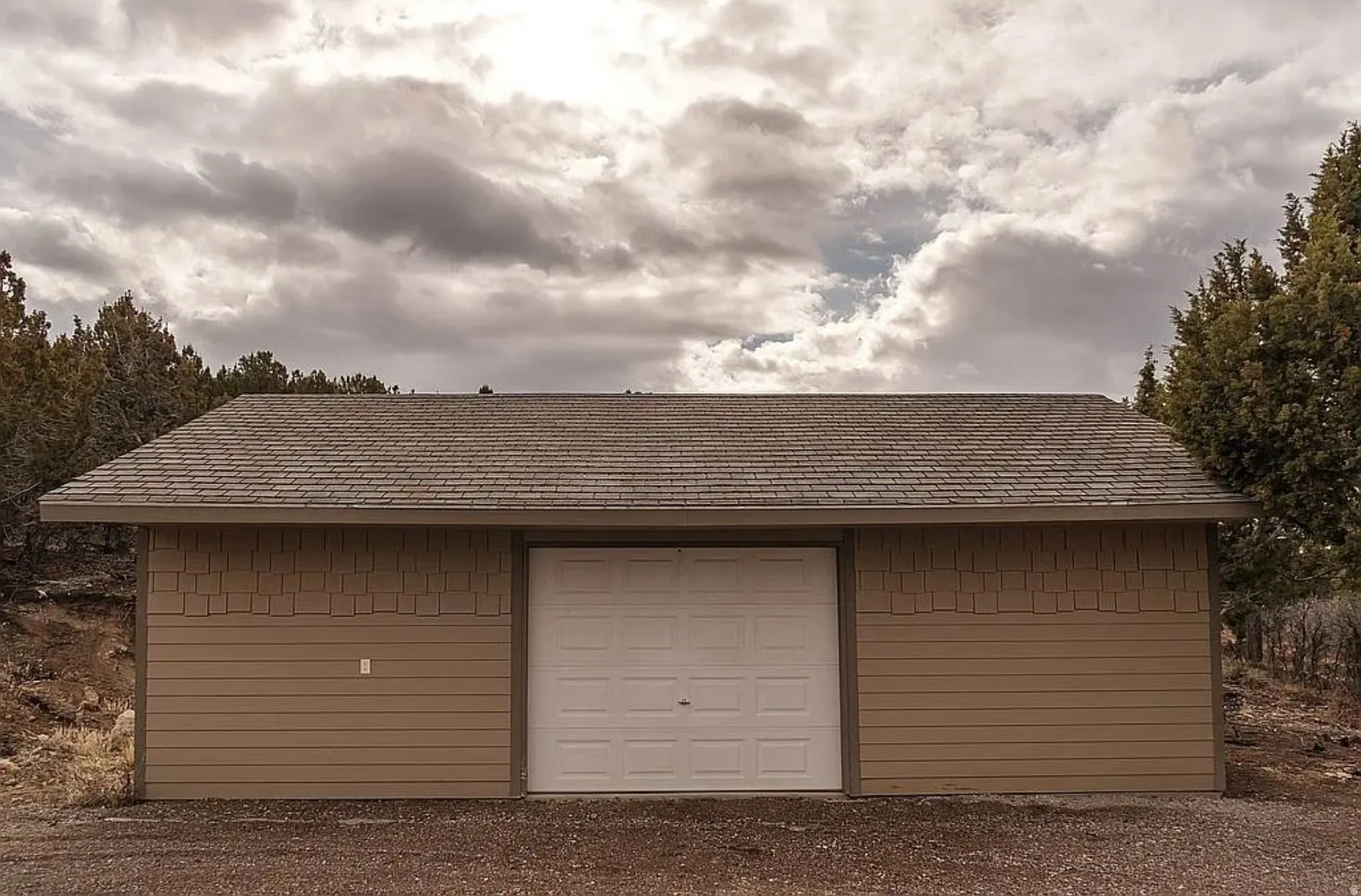 View of detached garage