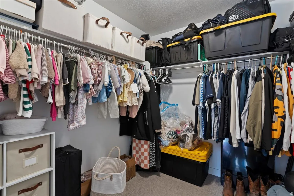 Walk in closet with light carpet