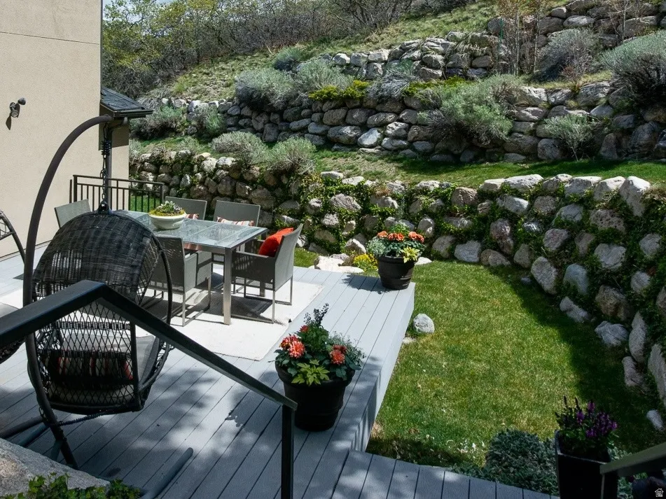 Deck from the dining room for entertaining and dining.