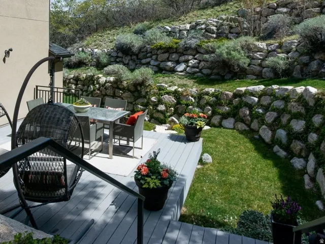 Deck from the dining room for entertaining and dining.