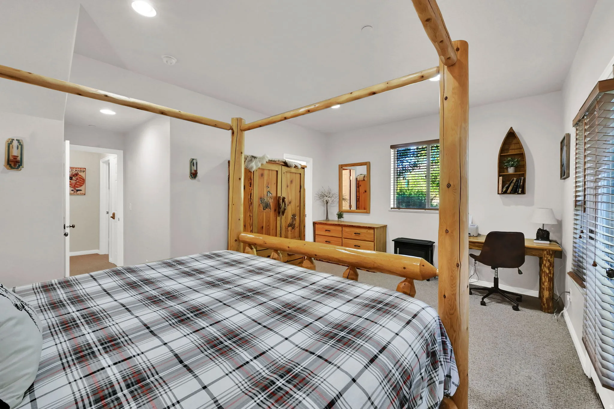 Carpeted bedroom featuring baseboards and recessed lighting