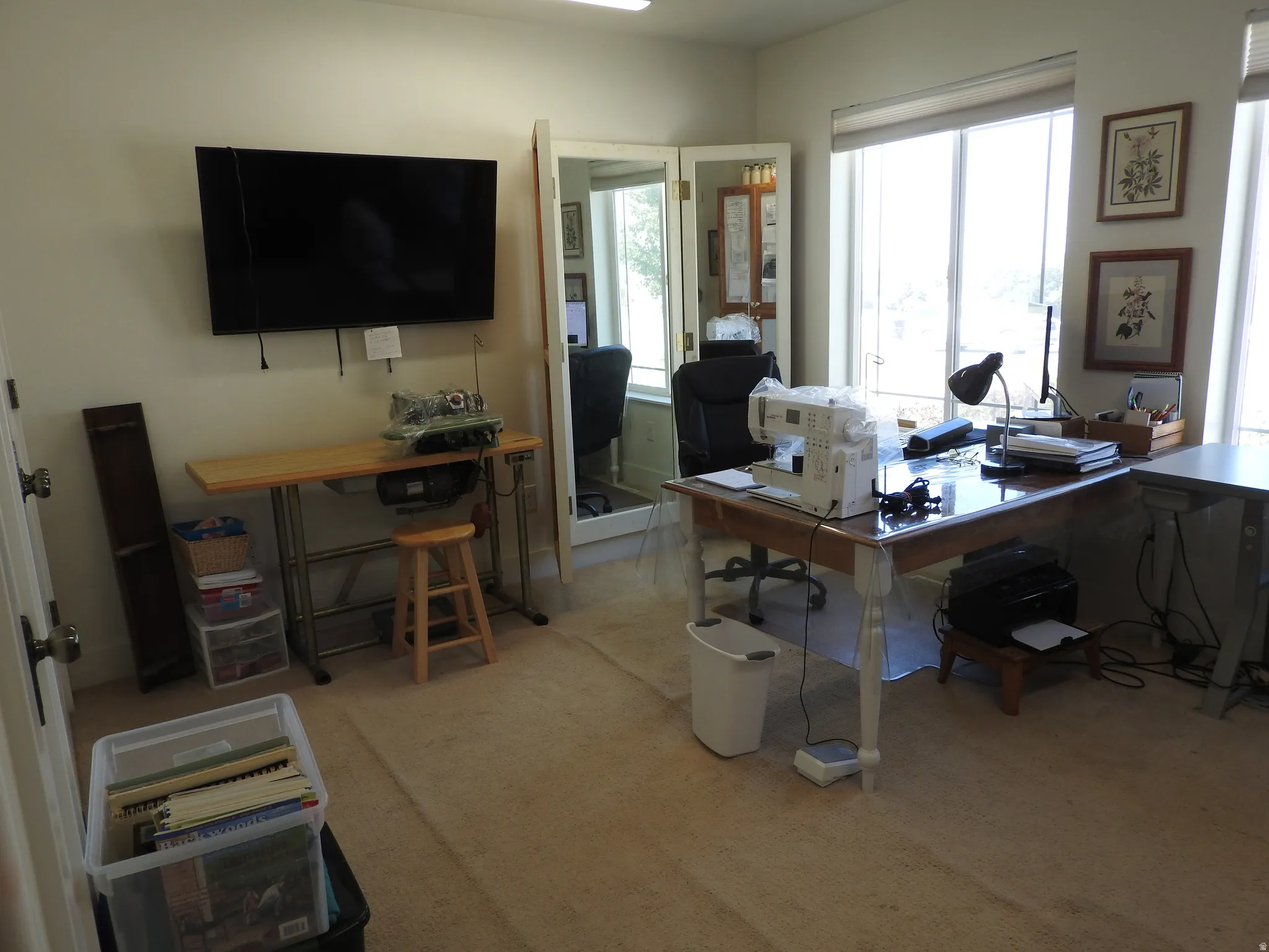 Office featuring light carpet