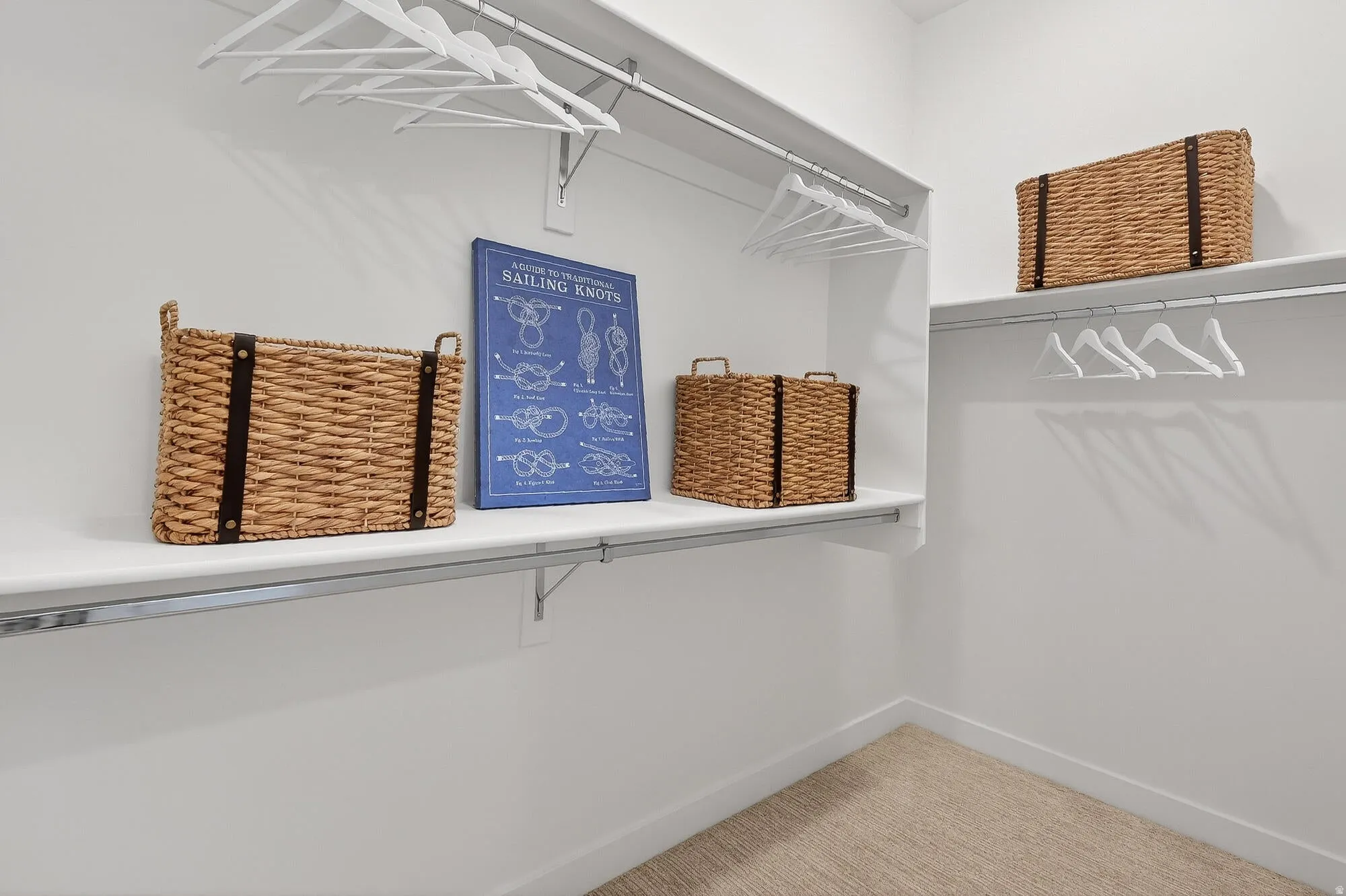Walk in closet with light colored carpet