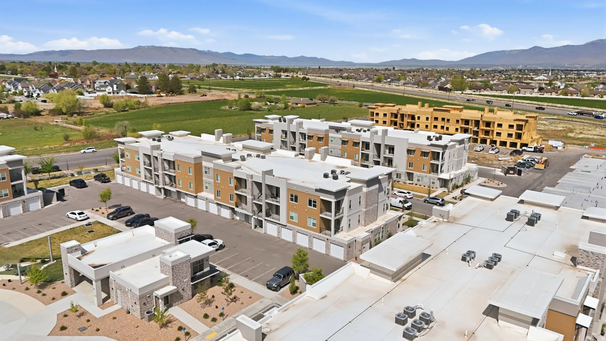 Aerial view of a mountainous background