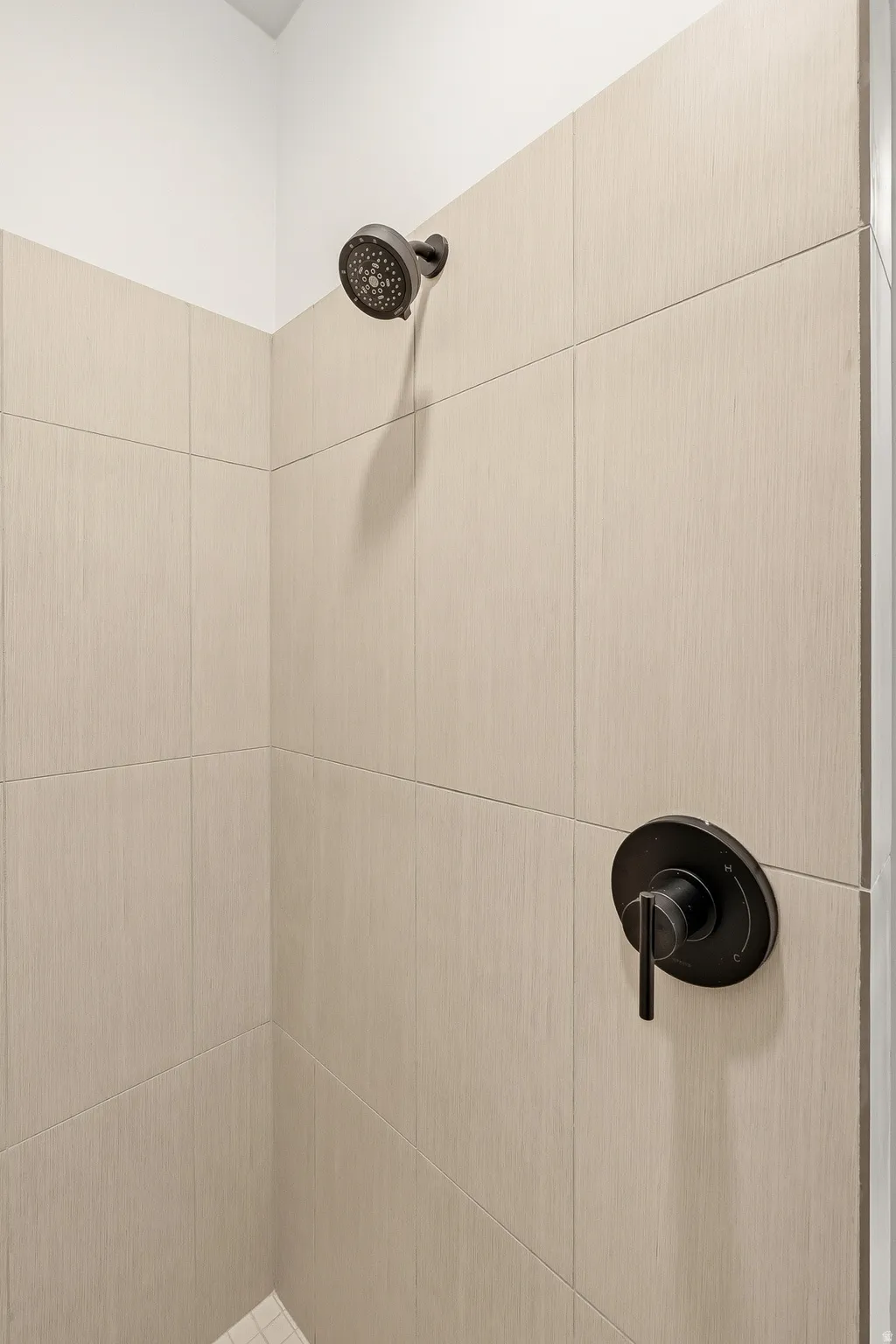 Bathroom view of tiled shower