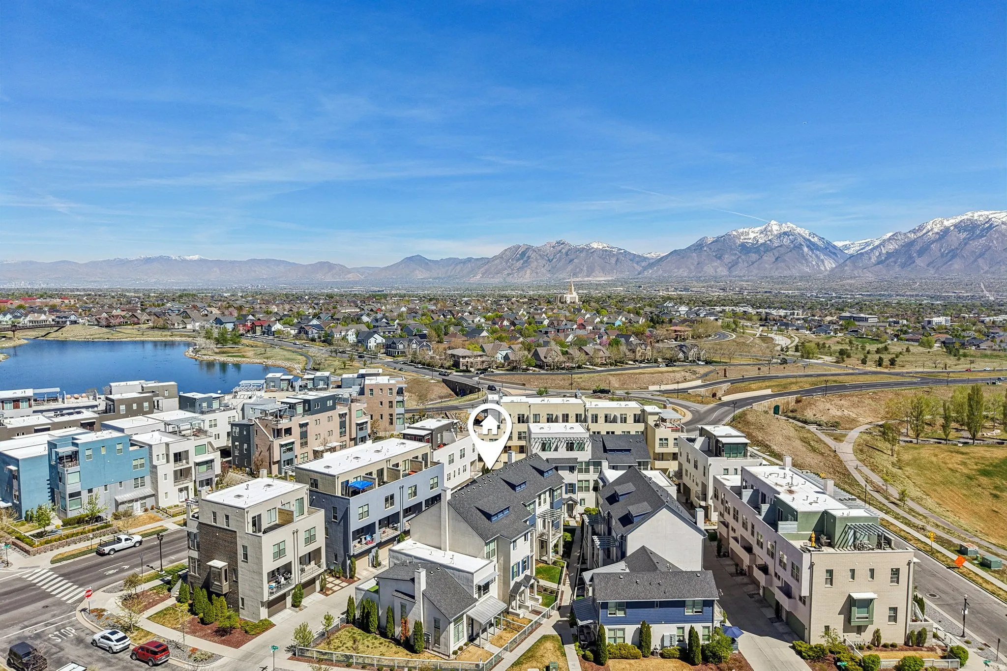 Drone / aerial view of a water and mountain view