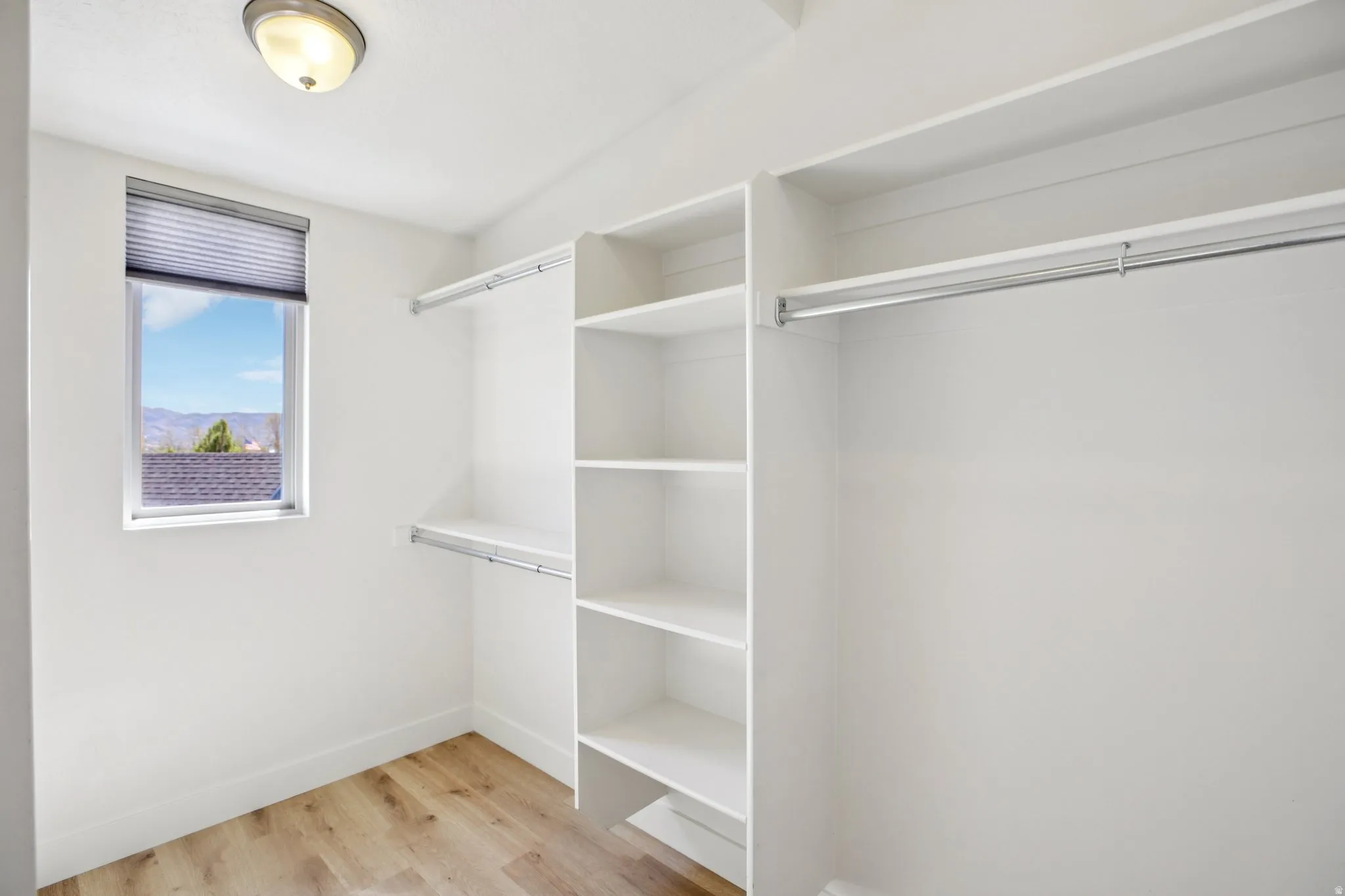 Walk in closet featuring light wood-style flooring