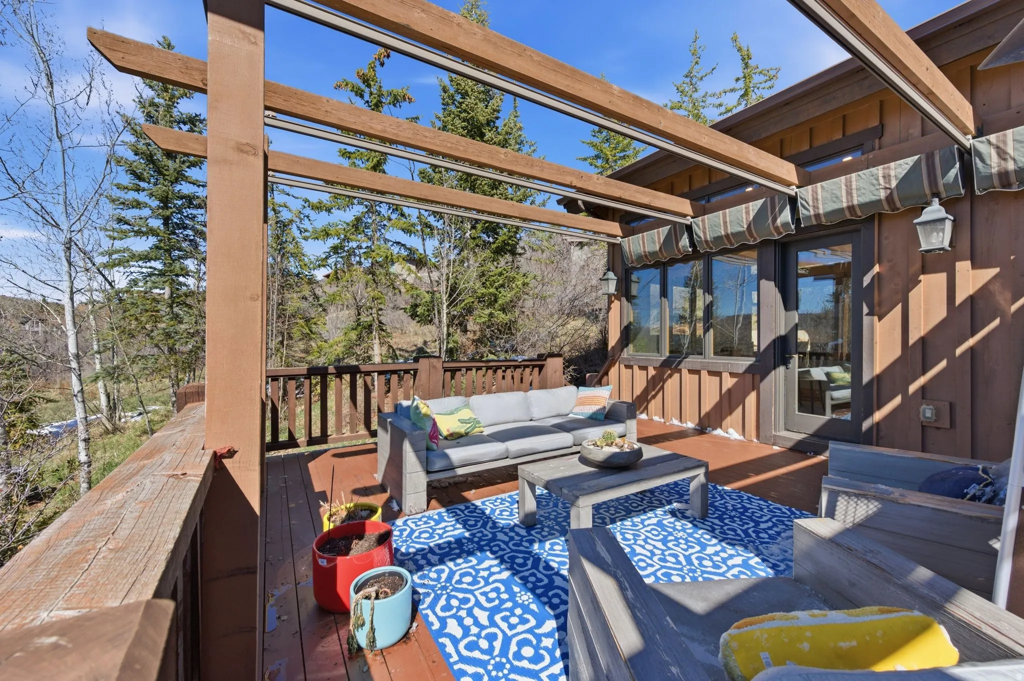 Wooden terrace with outdoor furniture