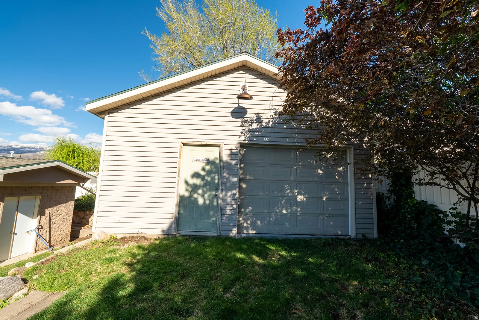 View of detached garage