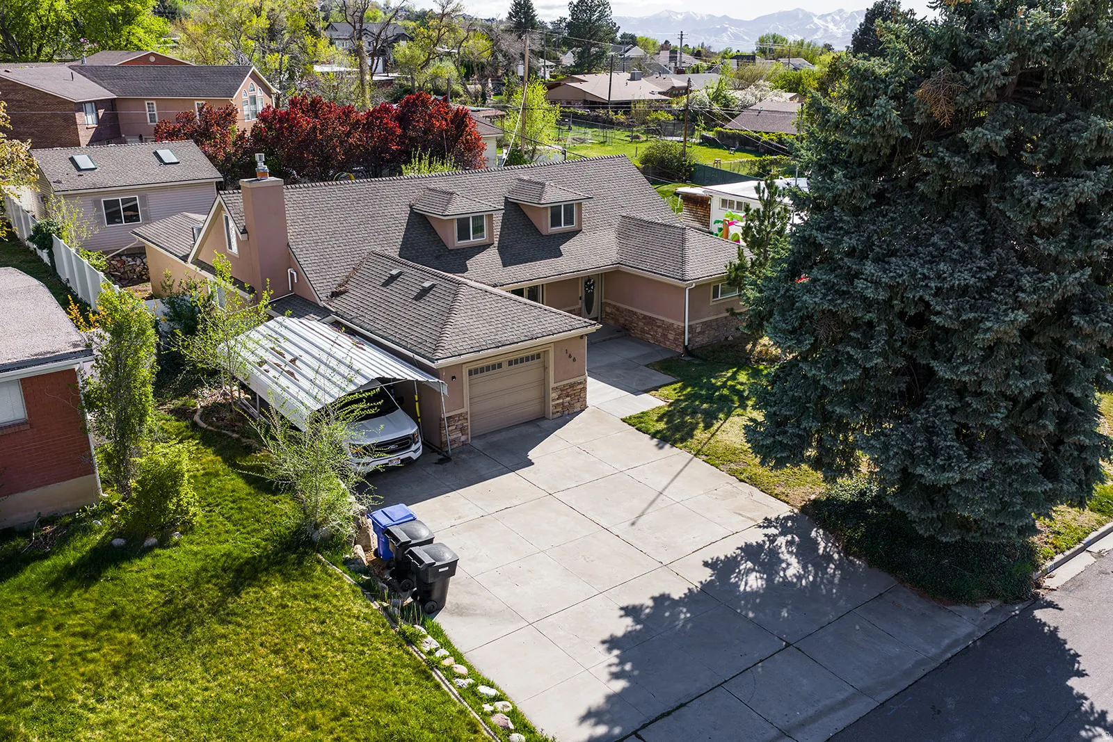 Aerial perspective of suburban area