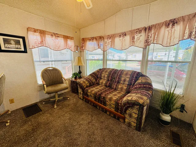 Sunroom featuring carpet