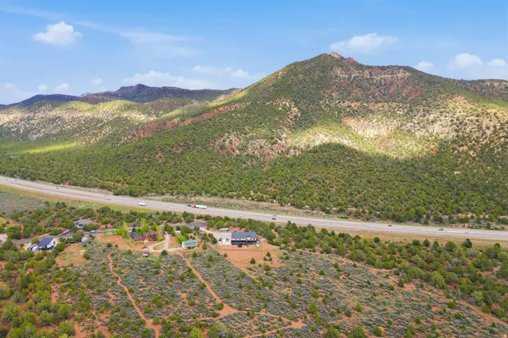 Aerial view of a mountain backdrop