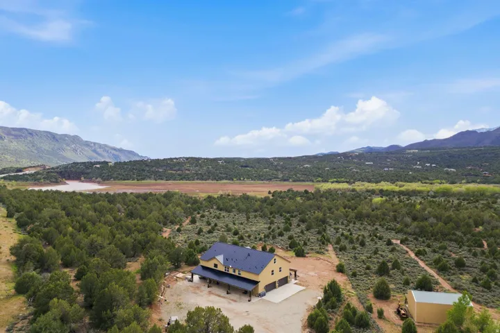 Aerial view of a mountain backdrop