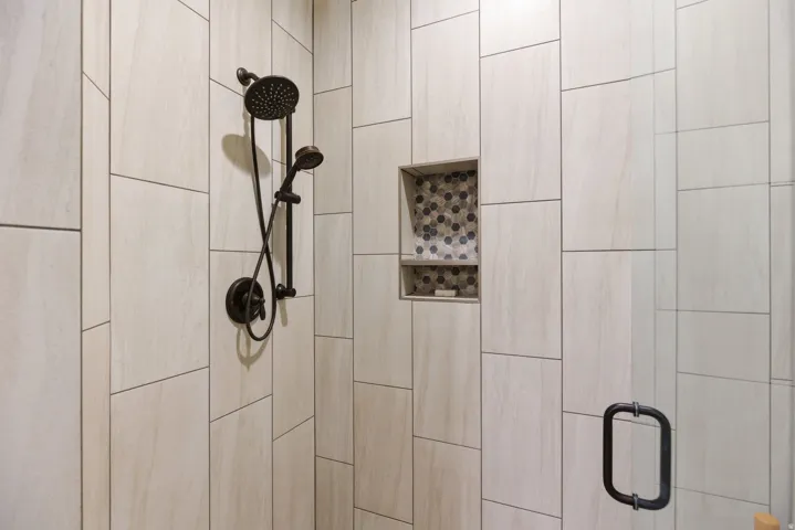 Bathroom view of a stall shower