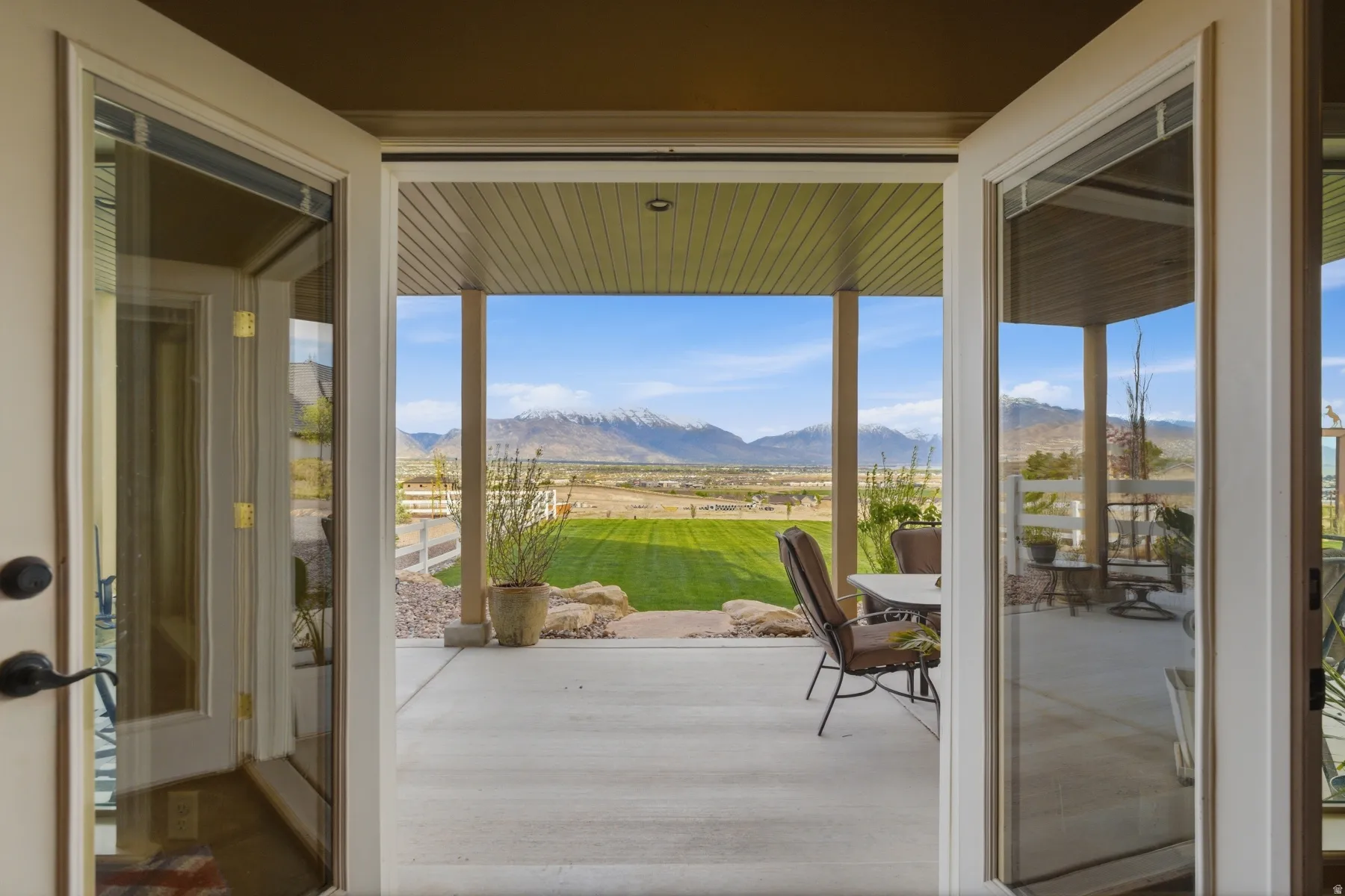 View from basement french doors