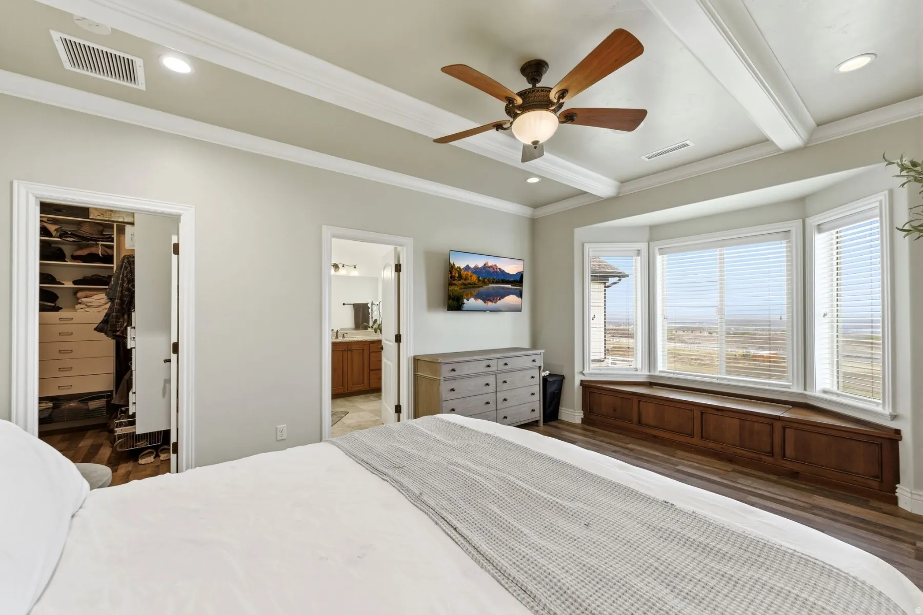 Primary bedroom with view across Utah lake