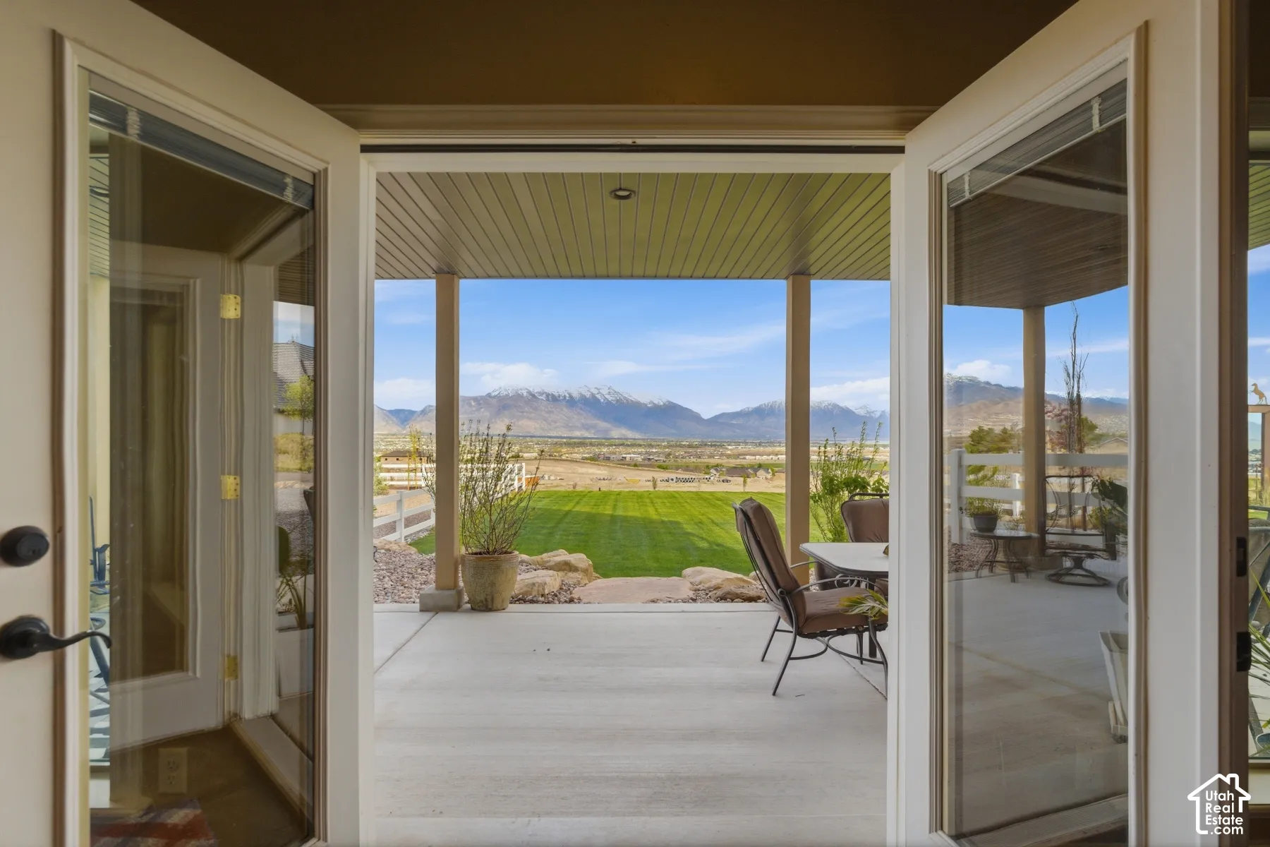 View from basement french doors