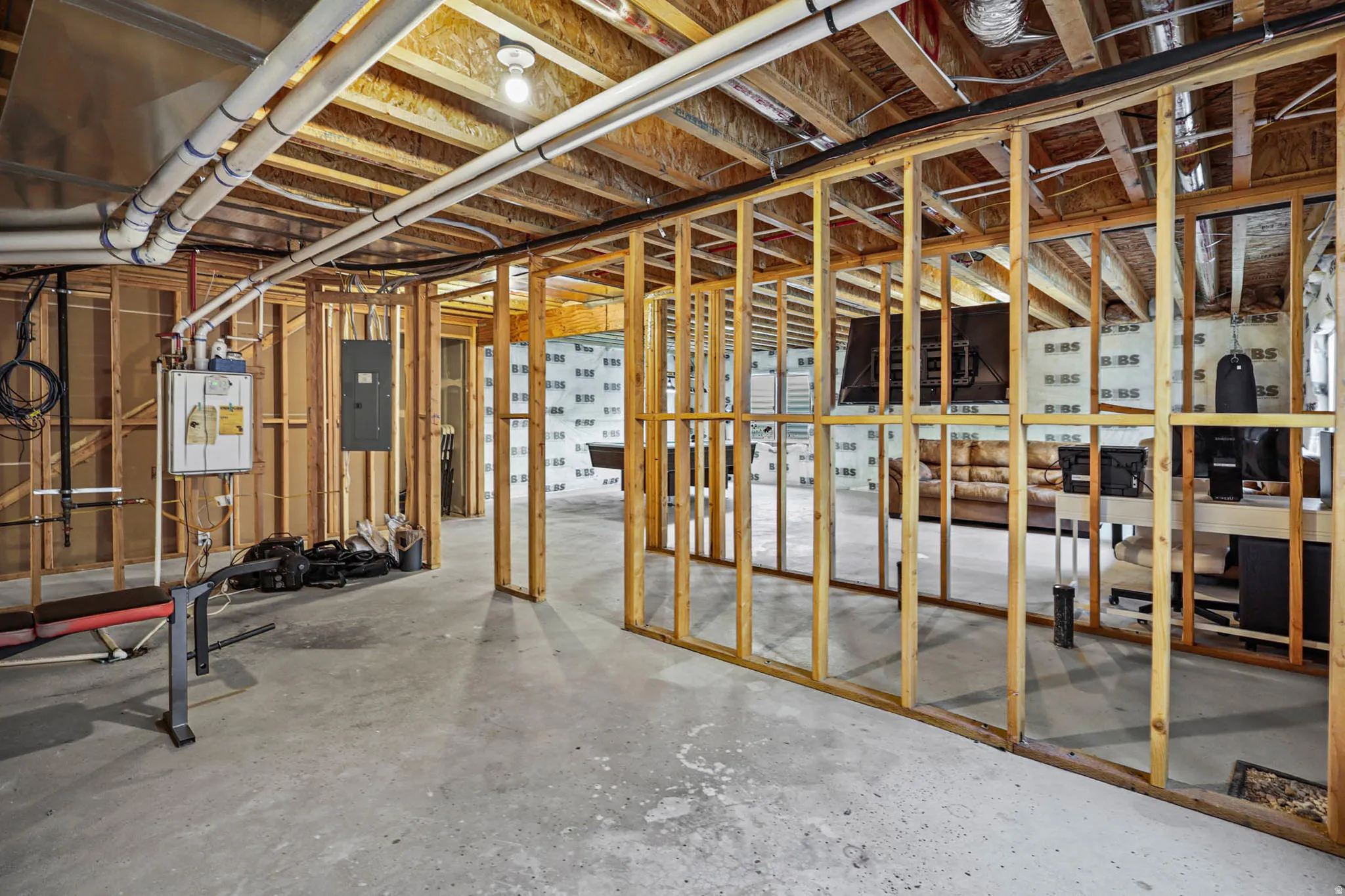 Unfinished below grade area with electric panel