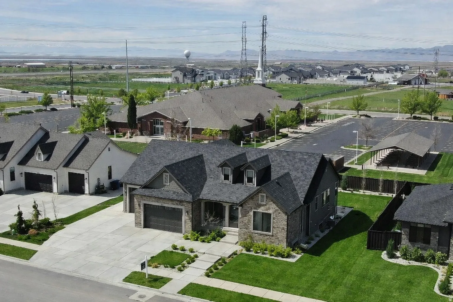 Aerial perspective of suburban area