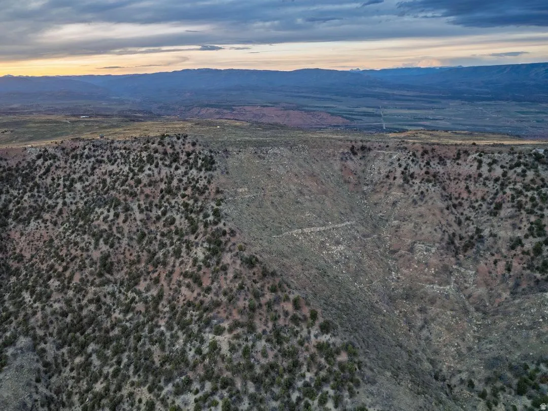 Aerial view at dusk of a mountain view
