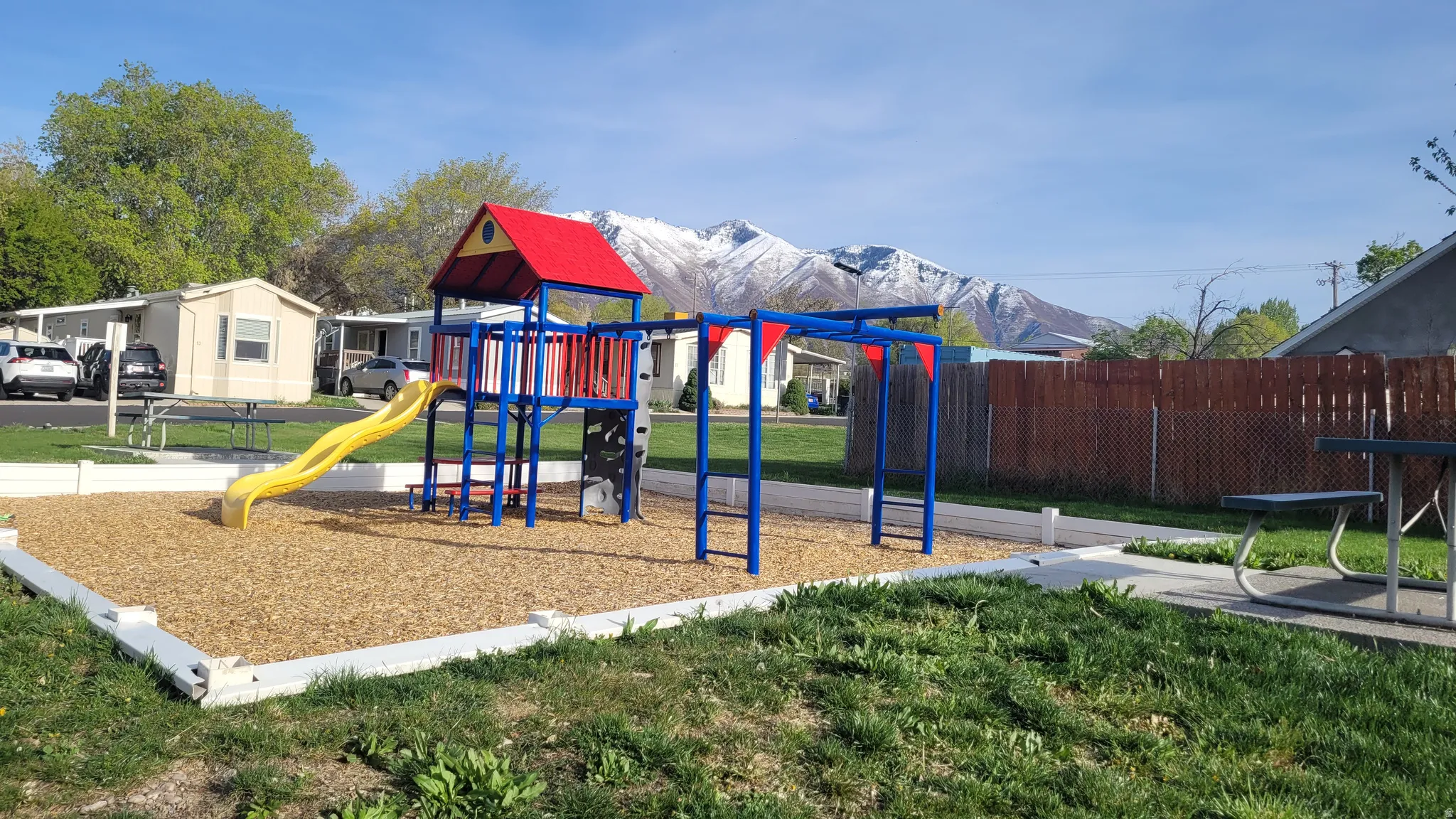 Community play area featuring a mountain view