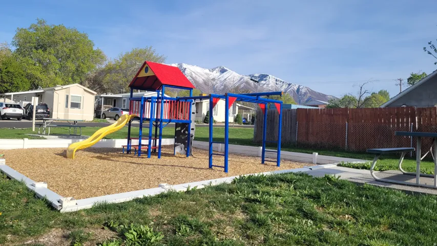 Community play area featuring a mountain view