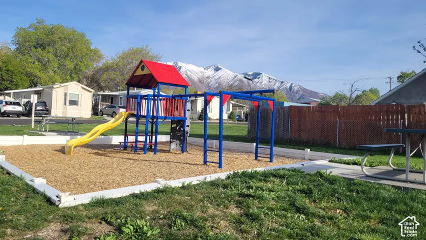 Community play area featuring a mountain view