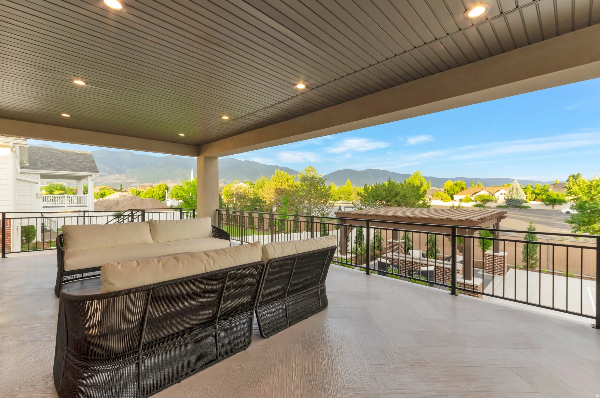 View of patio / terrace with a mountain view