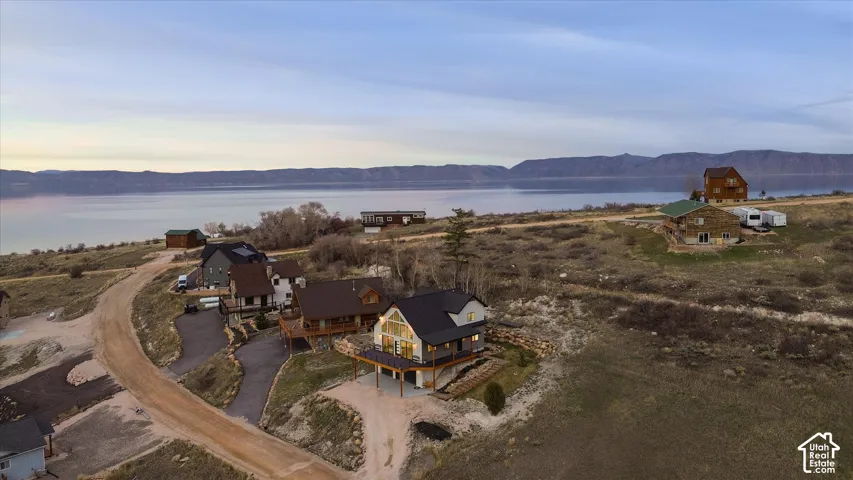 Drone / aerial view of a water and mountain view